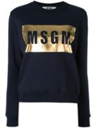 Msgm Metallic Logo Print Sweatshirt, Women's, Size: Small, Blue, Cotton
