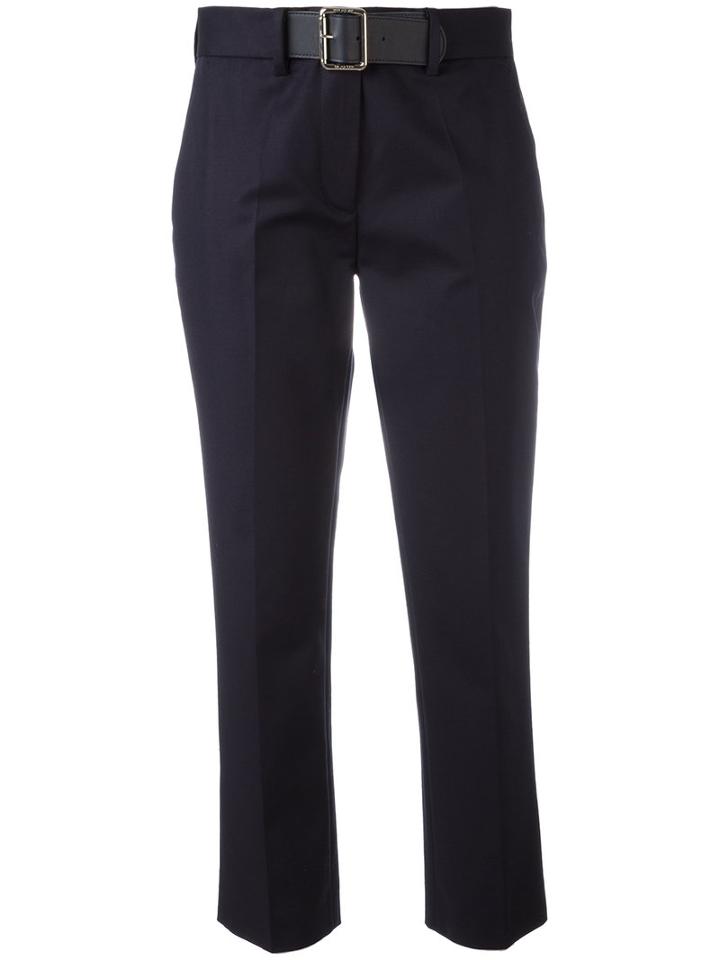 Moncler Belted Chino Trousers, Women's, Size: Small, Blue, Cotton/spandex/elastane/leather