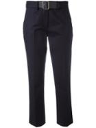 Moncler Belted Chino Trousers, Women's, Size: Small, Blue, Cotton/spandex/elastane/leather