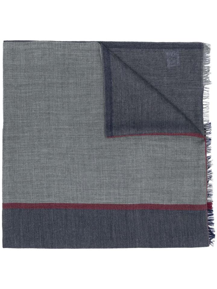 Brunello Cucinelli Colour Block Frayed Hem Scarf - Grey