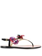 Valentino Floral Thong Flat Sandals - Black