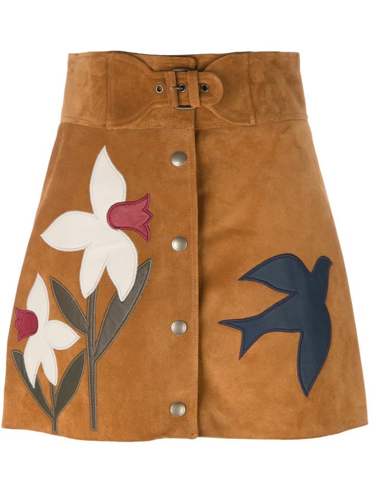 Red Valentino Appliqué A-line Skirt, Women's, Size: 40, Nude/neutrals, Lamb Skin/viscose/calf Suede