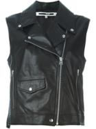 Mcq Alexander Mcqueen Sleeveless Biker Jacket, Women's, Size: 40, Black, Lamb Skin/polyester