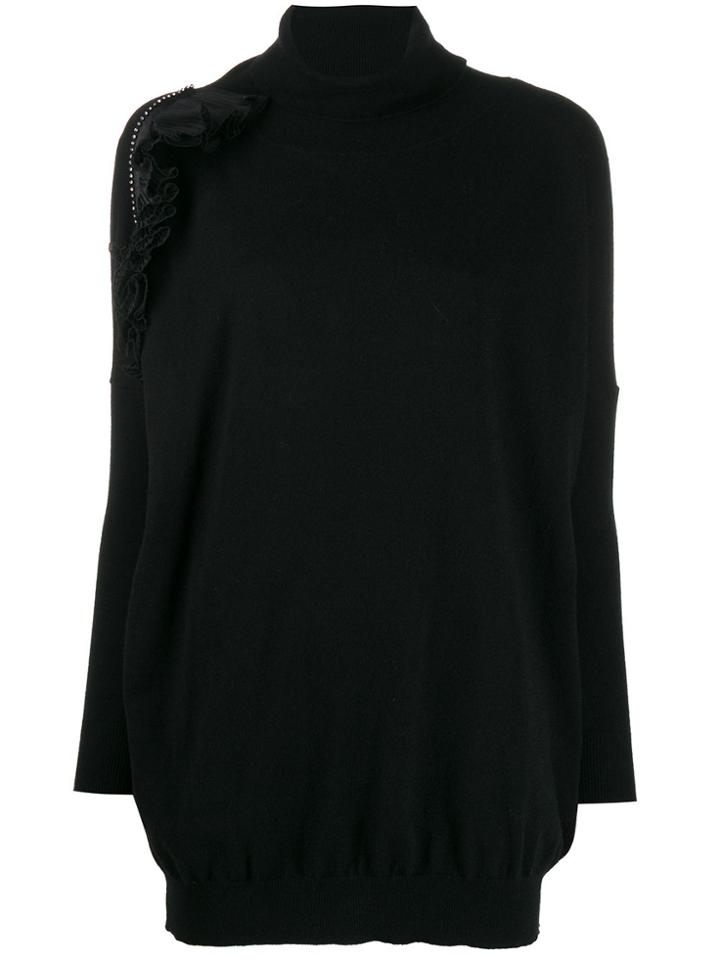 Gina Knitted Ruffle-embellished Jumper Dress - Black