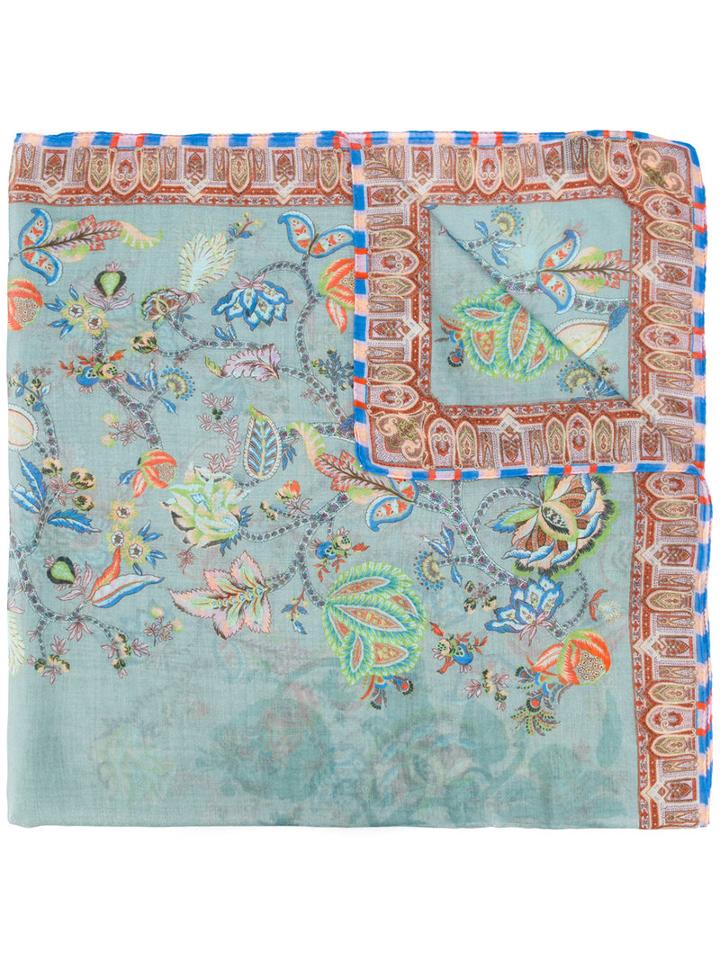 Etro - Floral Checked Print Scarf - Women - Silk/cashmere - One Size, Blue, Silk/cashmere