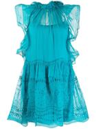 Alberta Ferretti Broderie Anglaise Short Dress - Blue
