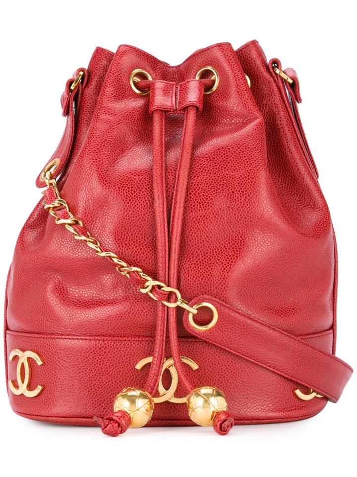 Chanel Vintage Logo Drawstring Shoulder Bag - Red