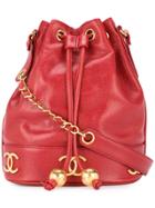 Chanel Vintage Logo Drawstring Shoulder Bag - Red