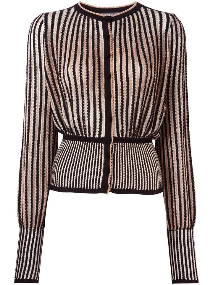 Alexander Mcqueen Striped Knit Cardigan, Women's, Size: Medium, Black, Silk/polyamide/spandex/elastane/metallic Fibre