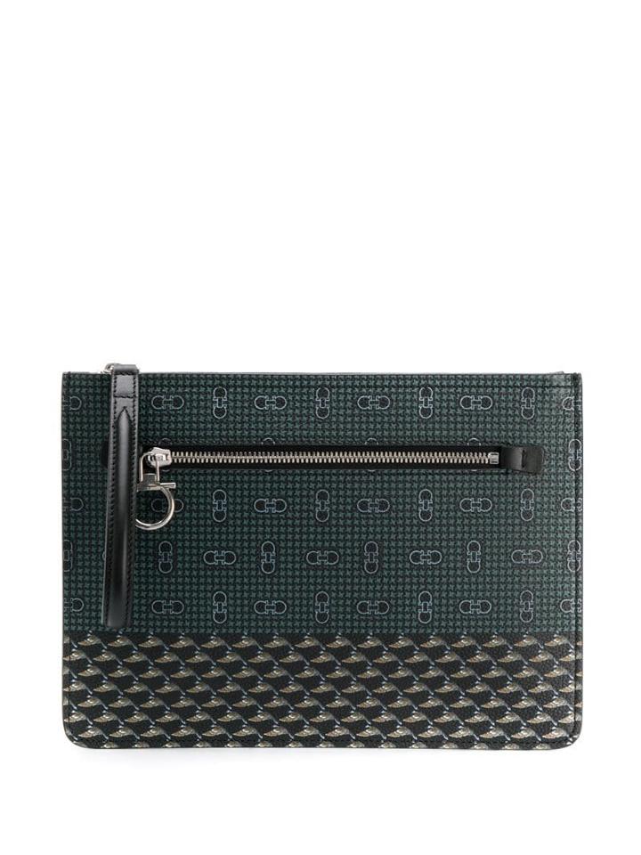 Salvatore Ferragamo Gancini Print Clutch - Black