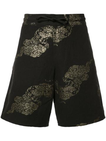 Ikiji Gilt Printed Shorts, Men's, Size: Xl, Black, Cotton/linen/flax