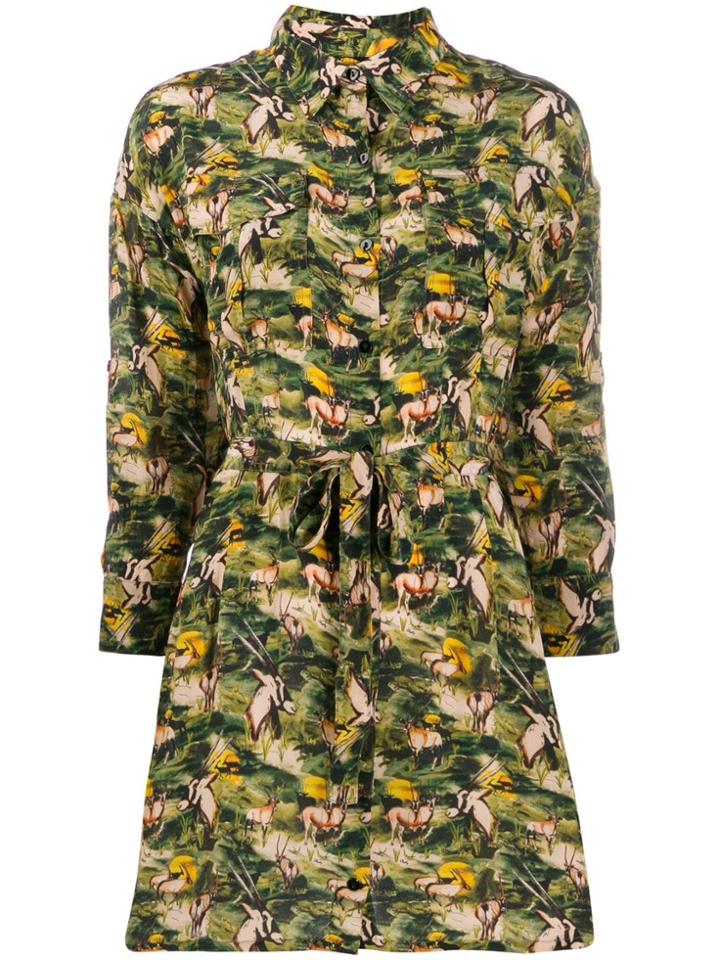 Chufy Printed Shirt Dress - Green