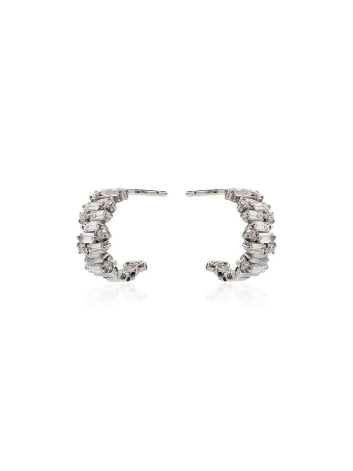 Suzanne Kalan 18kt White Gold Fireworks Diamond Hoop Earrings