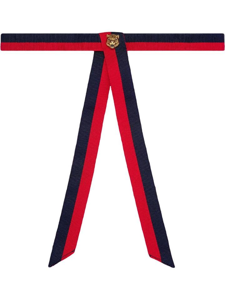 Gucci Striped Neck Bow With Feline - Blue