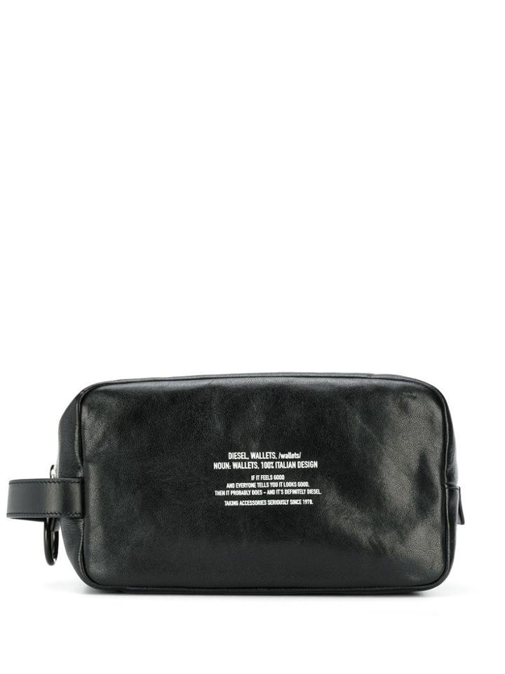 Diesel Pouchh Distressed-leather Wash-bag - Black