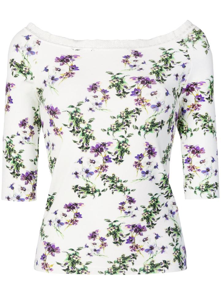 Blumarine Floral Off Shoulder Top - White