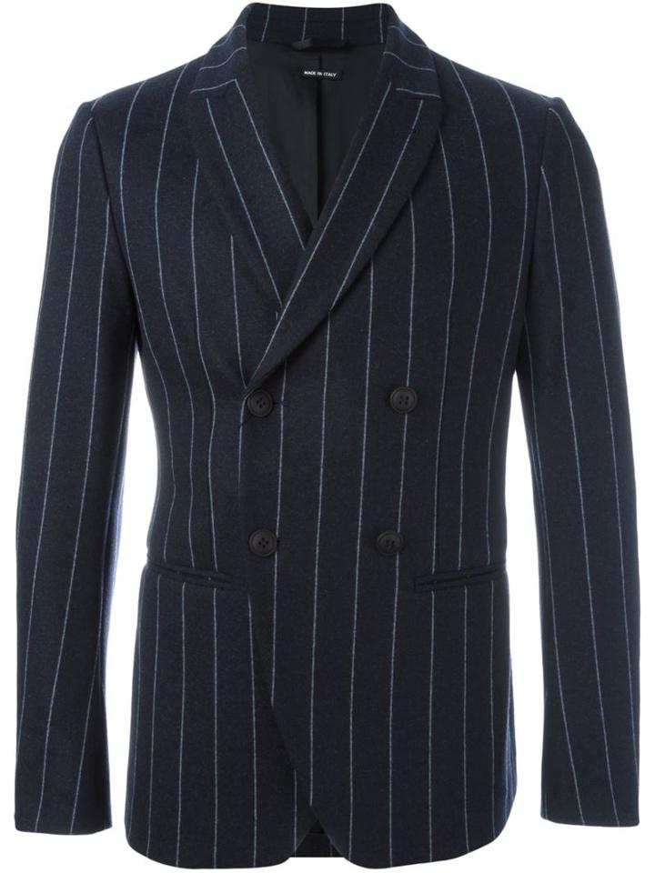 Giorgio Armani Double-breasted Pinstripe Blazer, Men's, Size: 52, Blue, Polyamide/polyester/spandex/elastane/virgin Wool