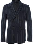 Giorgio Armani Double-breasted Pinstripe Blazer, Men's, Size: 52, Blue, Polyamide/polyester/spandex/elastane/virgin Wool