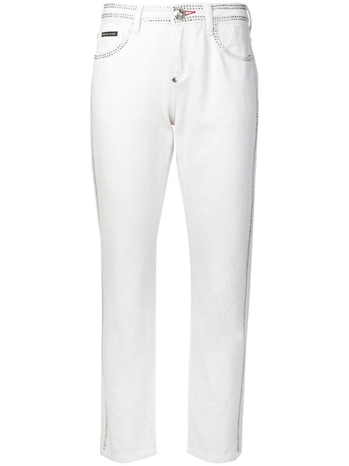 Philipp Plein Crystal Embellished Slim-fit Jeans - White