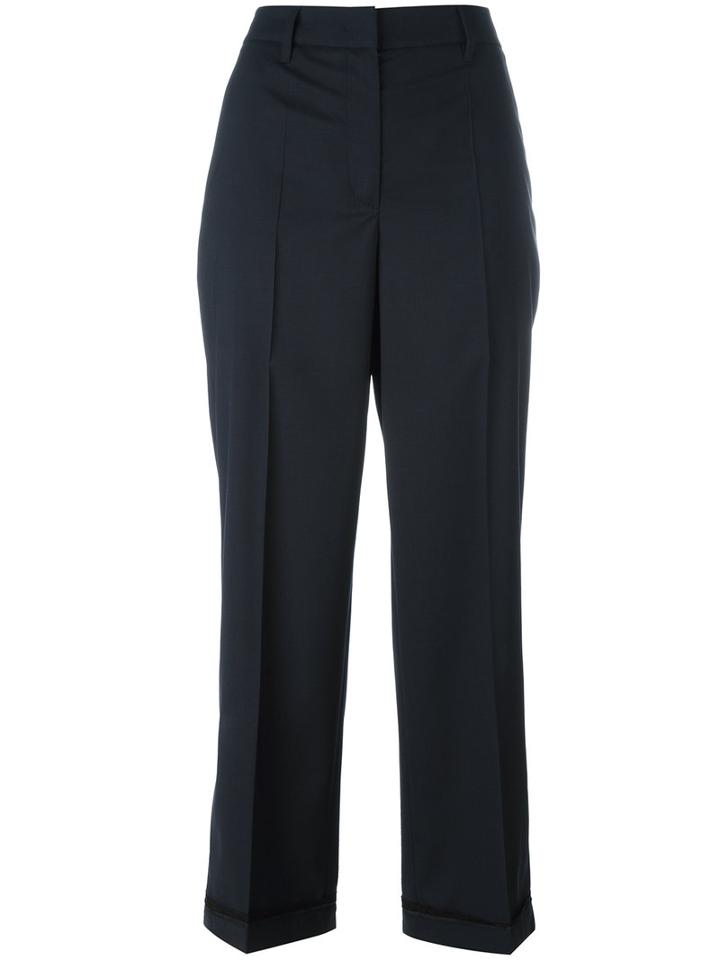 Prada Cropped Trousers, Women's, Size: 40, Blue, Virgin Wool