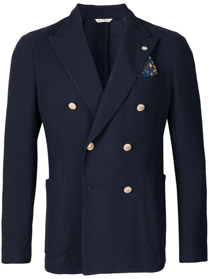 Manuel Ritz Tailored Double Breasted Blazer - Blue