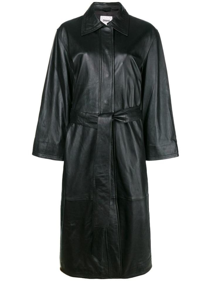 Stand Long Belted Waist Coat - Black