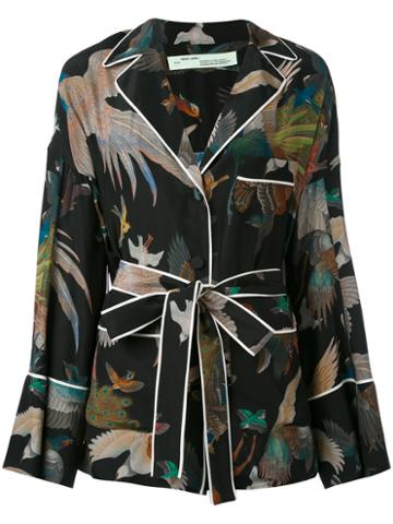 Off-white - Birds Print Pyjama Shirt - Women - Silk/polyamide/viscose - S, Black, Silk/polyamide/viscose
