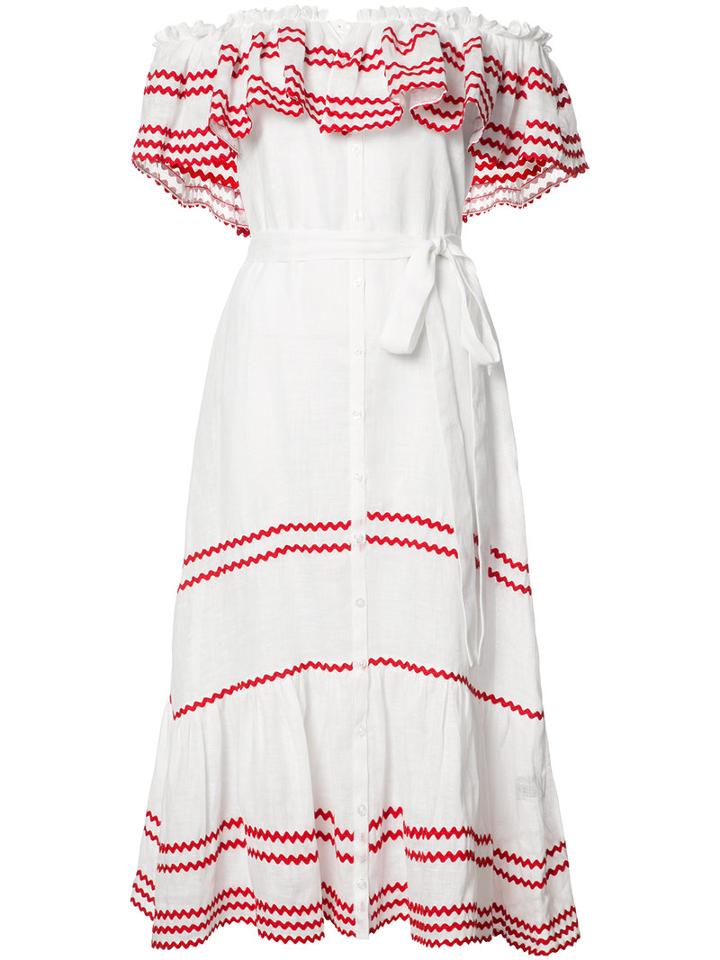 Lisa Marie Fernandez Ruffled Off-shoulder Dress, Women's, Size: I, White, Linen/flax