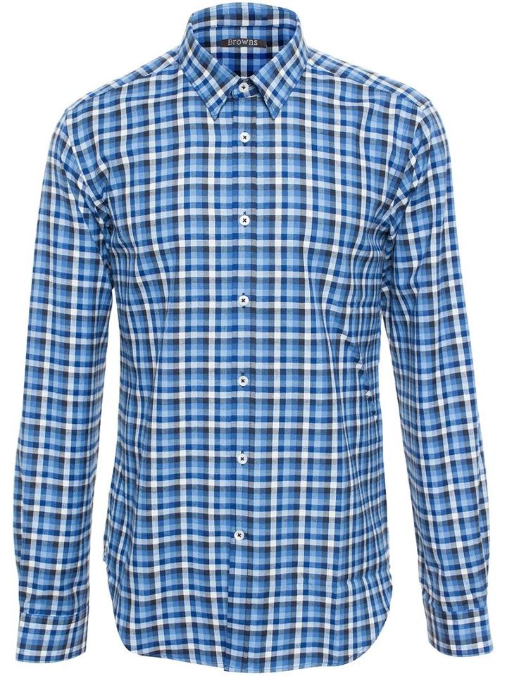 Browns Checked Cotton Shirt, Men's, Size: 41, Blue, Cotton