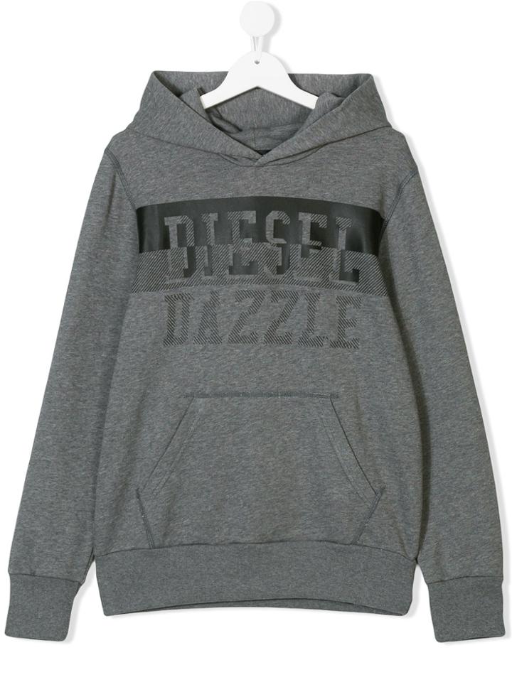 Diesel Kids Printed Hooded Sweatshirt - Grey