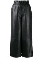 Ganni Wide-leg Leather Trousers - Black