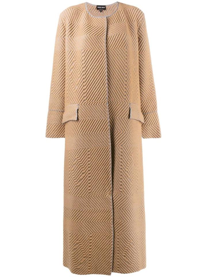 Giorgio Armani Chevron Midi Coat - Neutrals