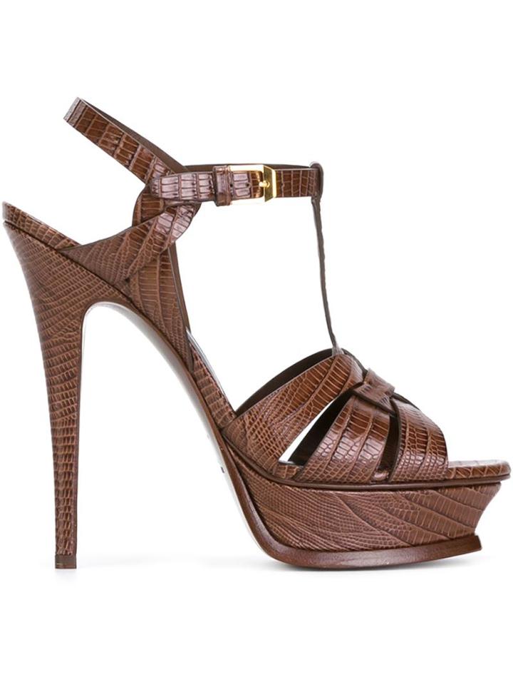 Saint Laurent Tribute Sandals, Women's, Size: 38, Brown, Leather