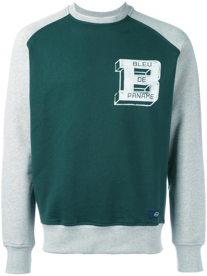 Bleu De Paname Panelled Logo Sweatshirt, Men's, Size: Small, Green, Cotton