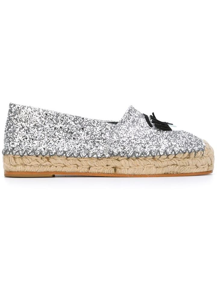 Chiara Ferragni Flirting Glitter Espadrilles, Women's, Size: 38, Grey, Leather