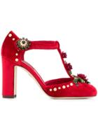 Dolce & Gabbana Rose Appliqué T-bar Pumps - Red