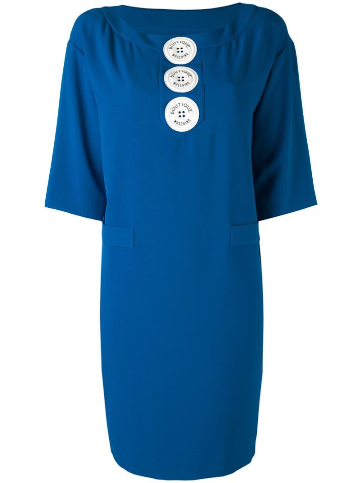 Boutique Moschino - Logo Button Shift Dress - Women - Polyester/other Fibers - 46, Blue, Polyester/other Fibers