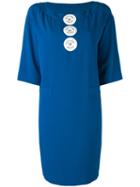 Boutique Moschino - Logo Button Shift Dress - Women - Polyester/other Fibers - 46, Blue, Polyester/other Fibers