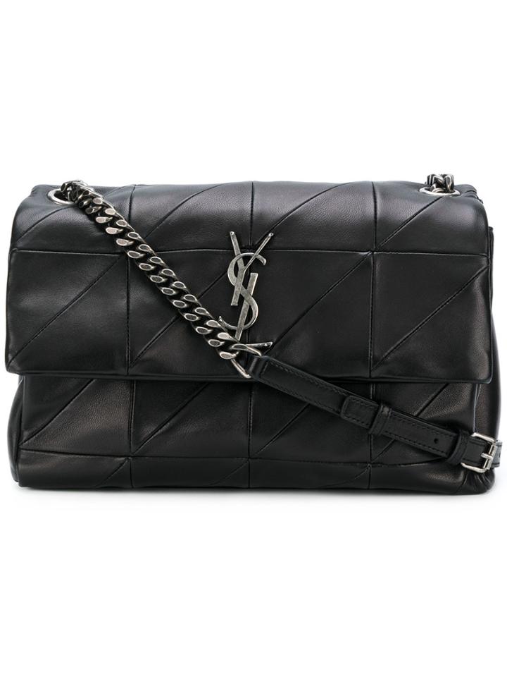 Saint Laurent Quilted Monogram Shoulder Bag - Black