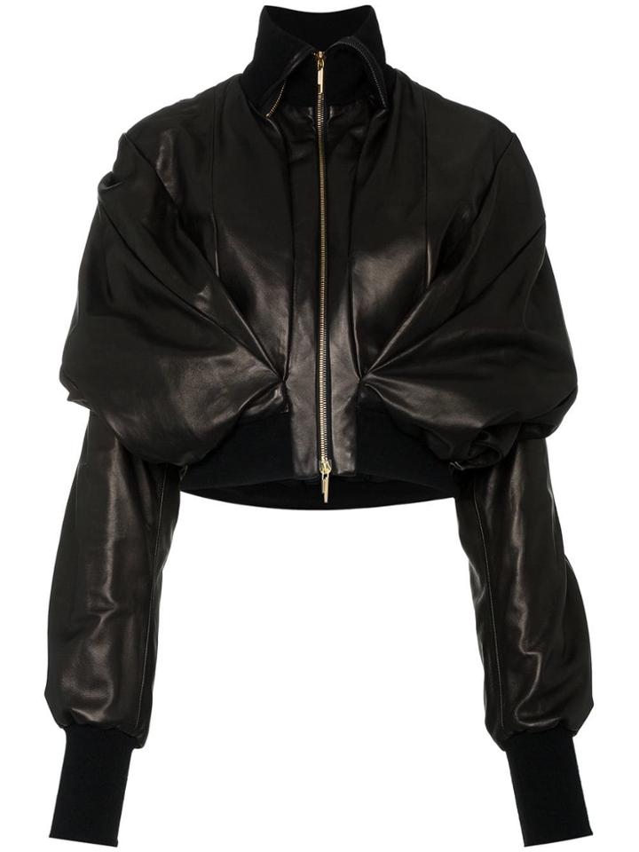 Poiret Double Layered Leather Bomber Jacket - Black