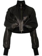 Poiret Double Layered Leather Bomber Jacket - Black