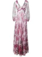 Marchesa Notte Floral Pleated Evening Dress - Pink