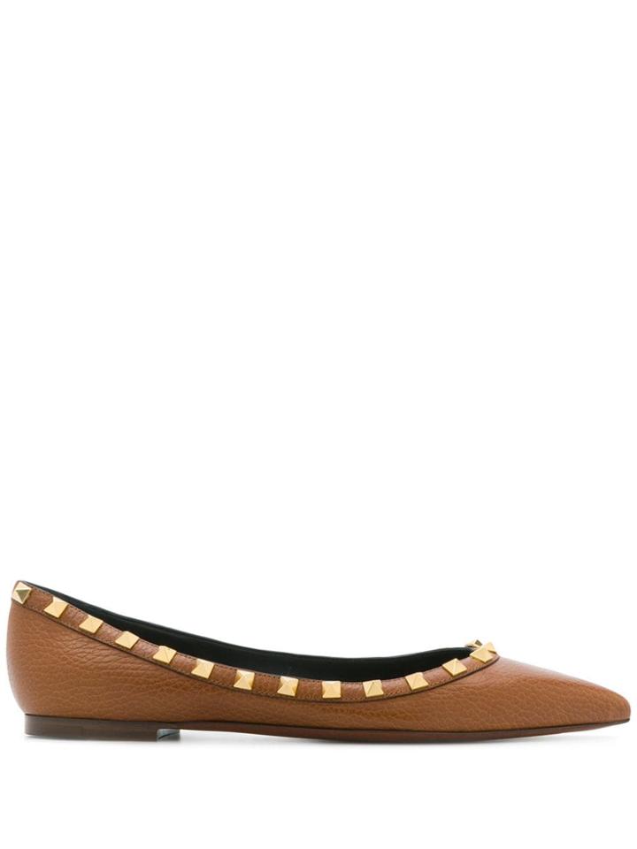 Valentino Rockstud Ballerina Shoes - Brown