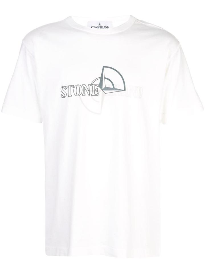 Stone Island Garment Dyed Logo Print T-shirt - White