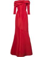 Oscar De La Renta Off-the-shoulder Drape Neck Gown - Red