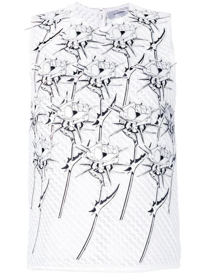 Carven - Floral Tank Top - Women - Polyester - 40, White, Polyester