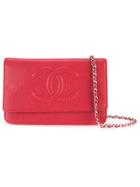 Chanel Vintage Cc Logo Chain Wallet Shoulder Bag - Red
