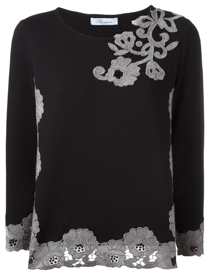 Blumarine Embroidered Sweater, Women's, Size: 44, Black, Cotton/polyamide/polyester/wool