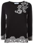 Blumarine Embroidered Sweater, Women's, Size: 44, Black, Cotton/polyamide/polyester/wool