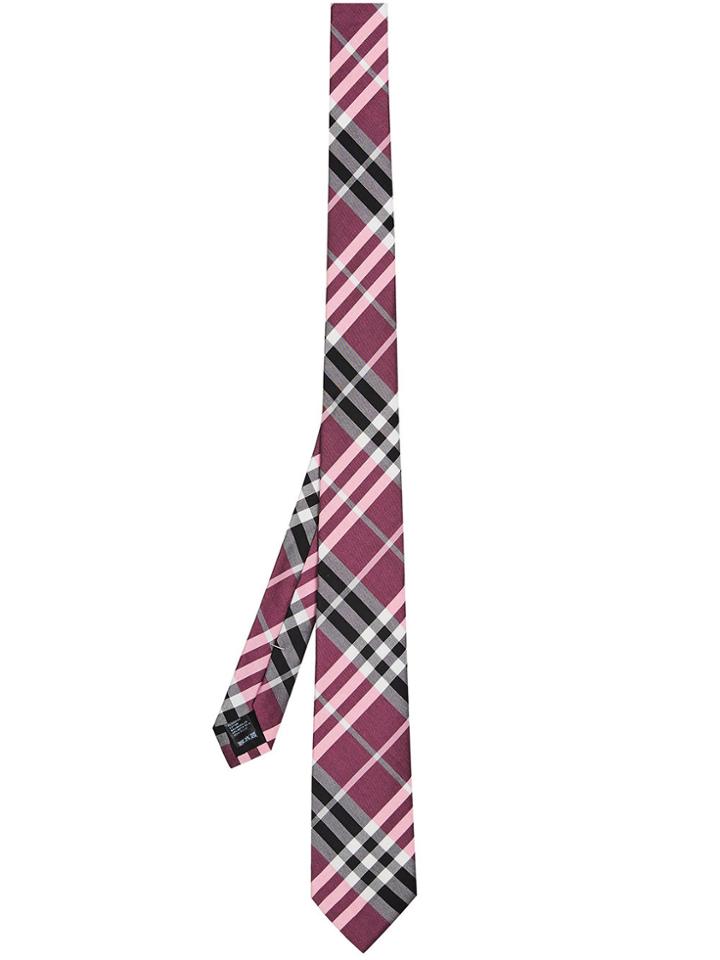 Burberry Modern Cut Check Silk Tie - Pink & Purple